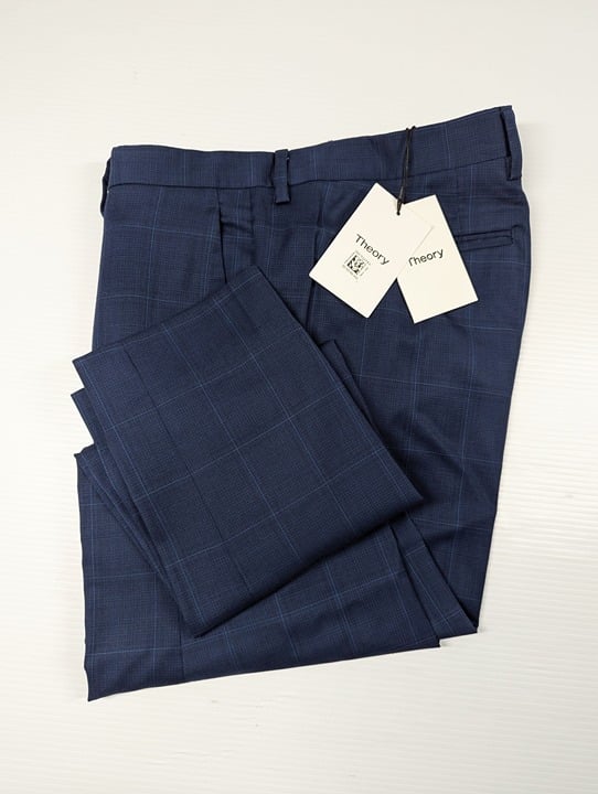 Theory Men's Mayer Prestige Navy Plaid Regular Fit Suit Pants Size 34 MSRP $225