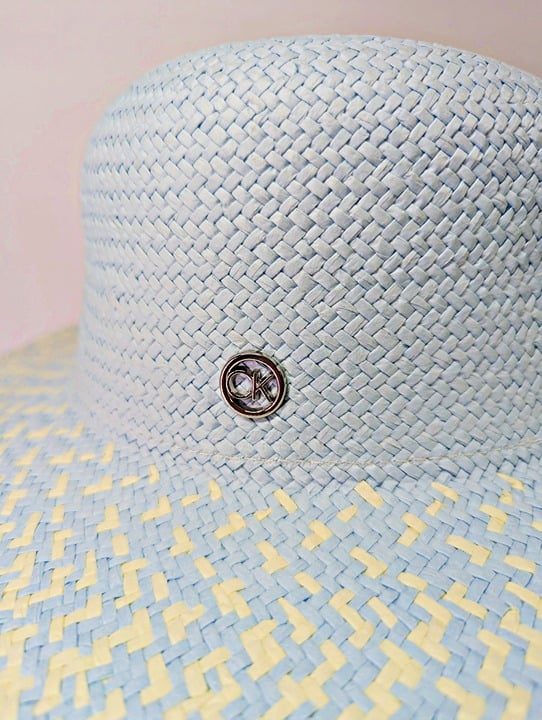 Calvin Klein Women's Ombre Woven Sun Hat Pale Blue with Drawstring (MSRP $68)