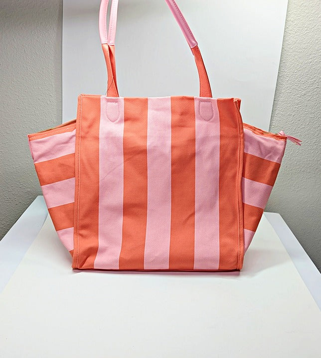 On 34th Cynthiah Extra Large Canvas Shoulder Tote Bag Pink Stripe (MSRP $90)