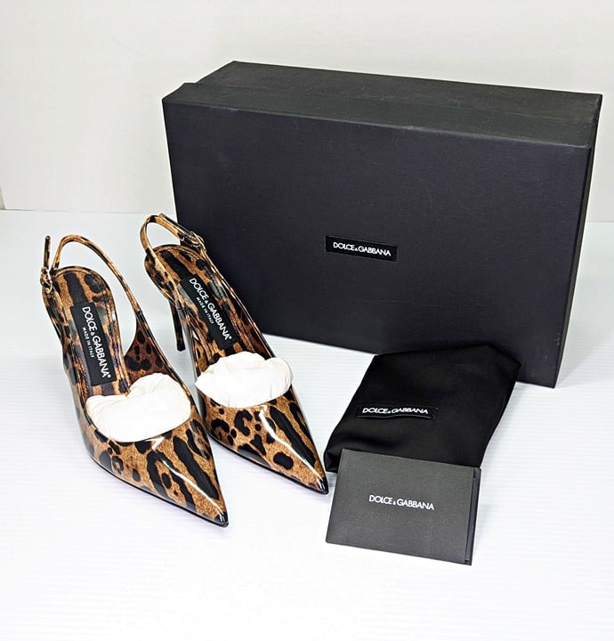 Dolce&Gabbana Leopard Pointed Toe Slingback Stiletto Pumps Size 36.5 MSRP $1,145