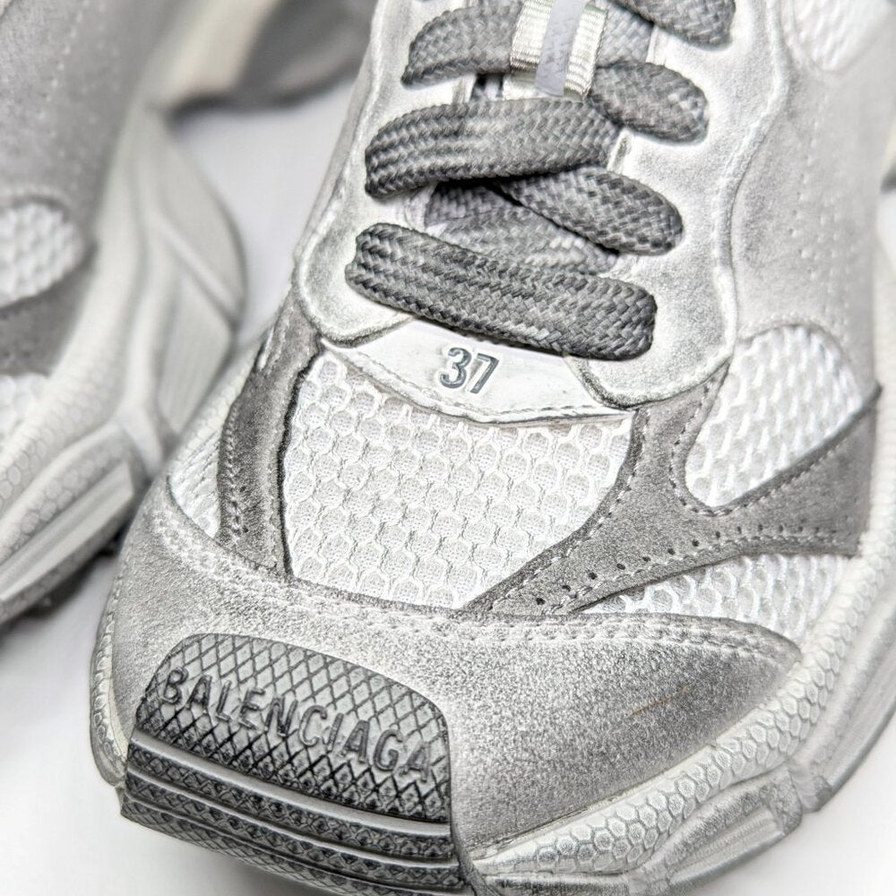 Balenciaga 3XL Distressed Suede & Mesh Sneakers Light Grey Size 37 MSRP $1,130