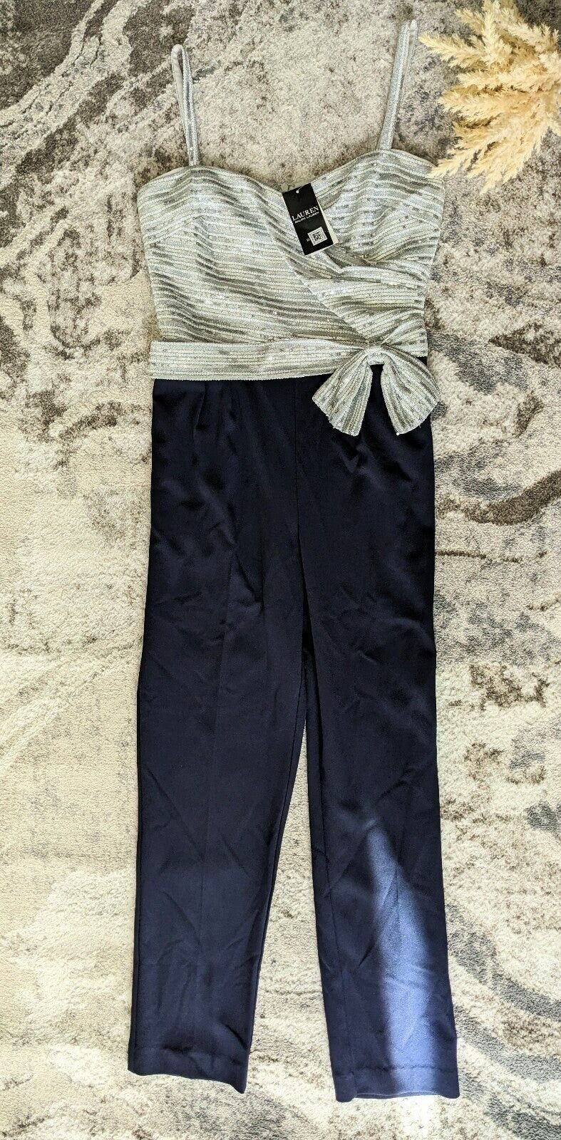 Lauren Ralph Lauren Women's Long Jumpsuit Metallic Sequin Top Size 8 (MSRP $260)