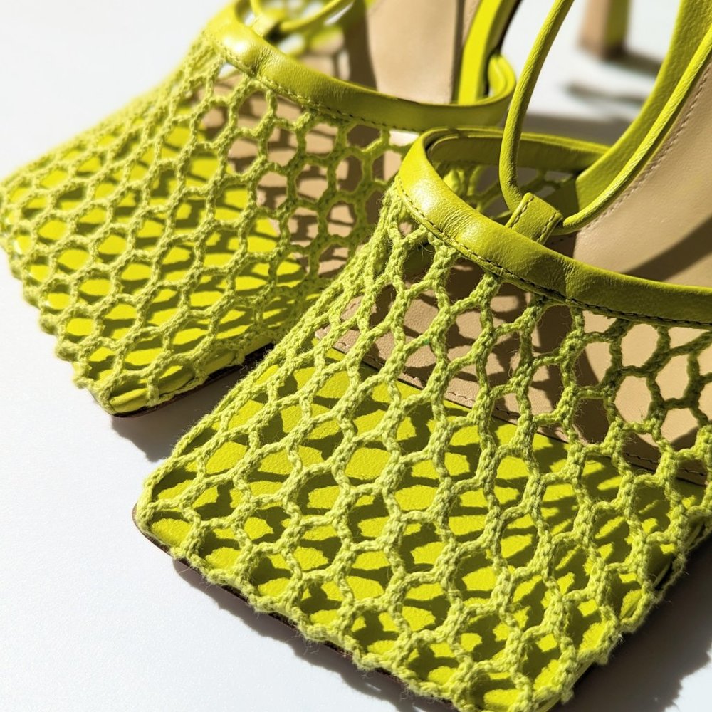 Bottega Veneta Women's Mesh High Heel Stretch Sandals Kiwi Size 36.5 MSRP $1,100