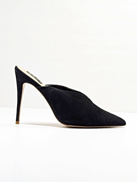 Aqua Women's Flare Mules Suede Pointed Toe High-Heel Black Size 9 (MSRP $99)