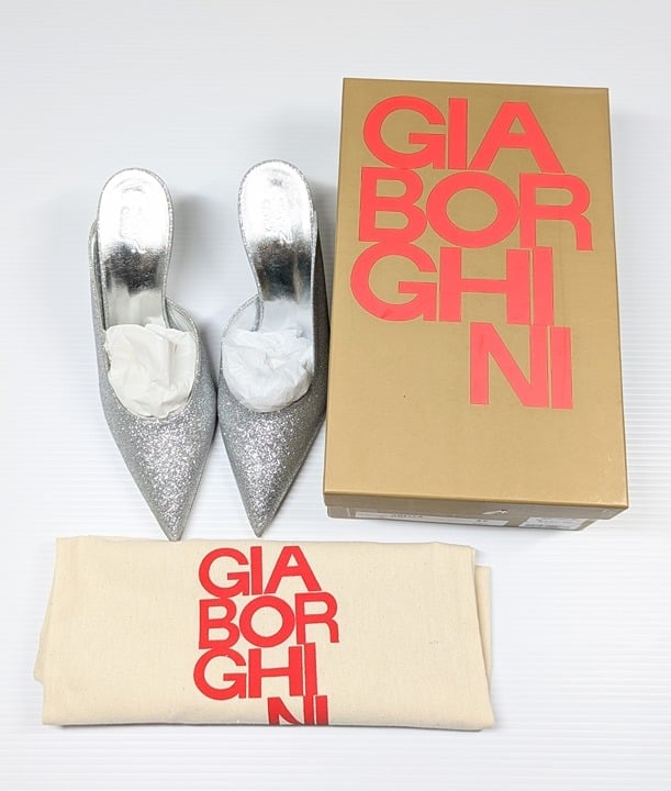 Gia Borghini Women's Abella Glitter Pointed Toe Heel Mules Size 37 (MSRP $550)