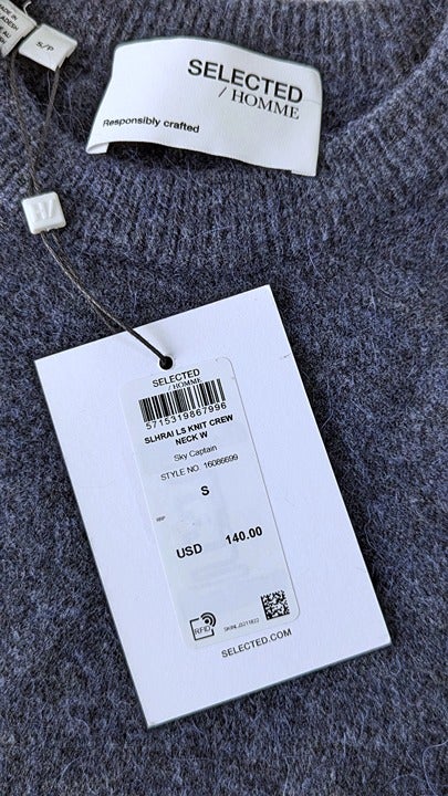 Selected Homme Men's Alpaca Blend Jumper Sweater Sky Captain Size S (MSRP $140)