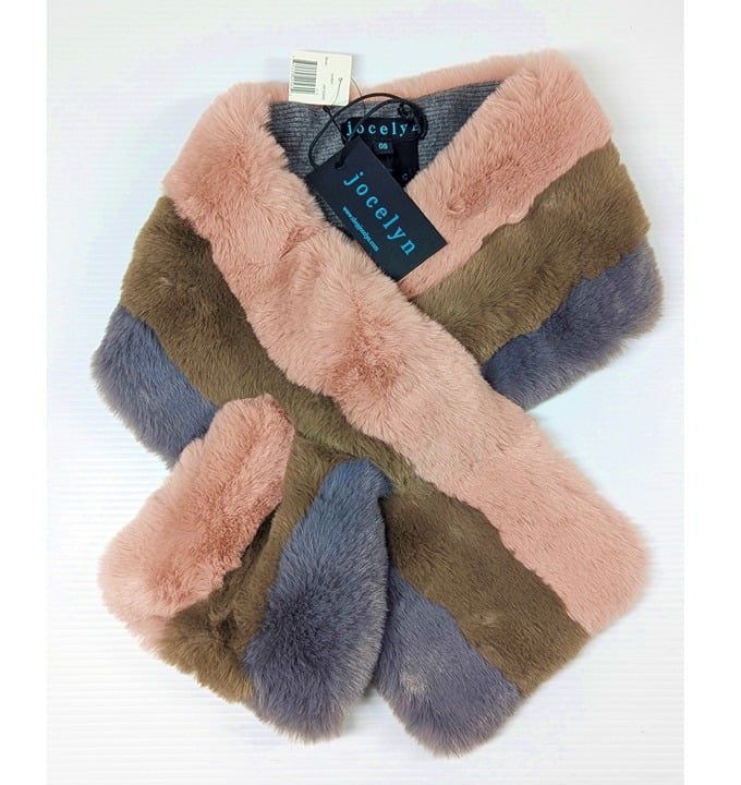 Jocelyn Women's Striped Faux Fur Scarf Blush O/S (MSRP $125)
