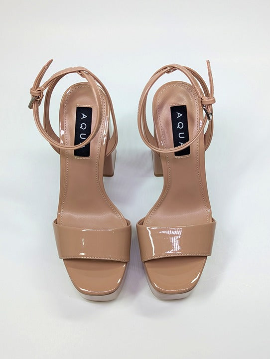 Aqua Cher Women's Tan Patent Dressy Platform Sandals Size 6 (MSRP $138)