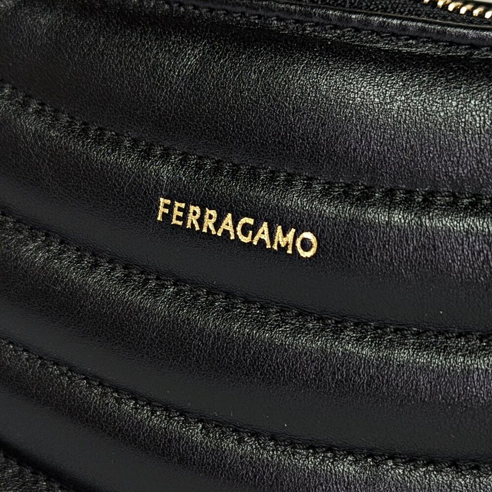 Ferragamo Rainbow Quilted Black Leather Hobo Crossbody Bag (MSRP $1,650)
