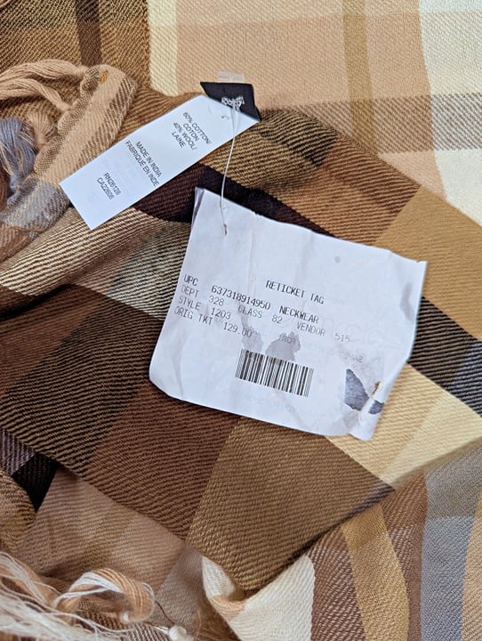 Echo Women's Semolina Cotton & Wool Patched Plaid Wrap O/S (MSRP $129)