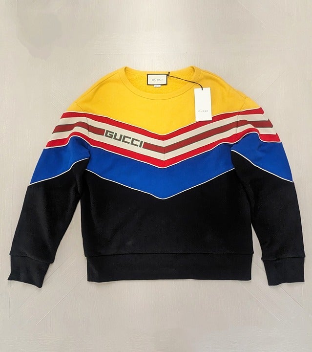 Gucci Men's Chevron Stripe Sweatshirt Multi Color Size S (MSRP $1,800)