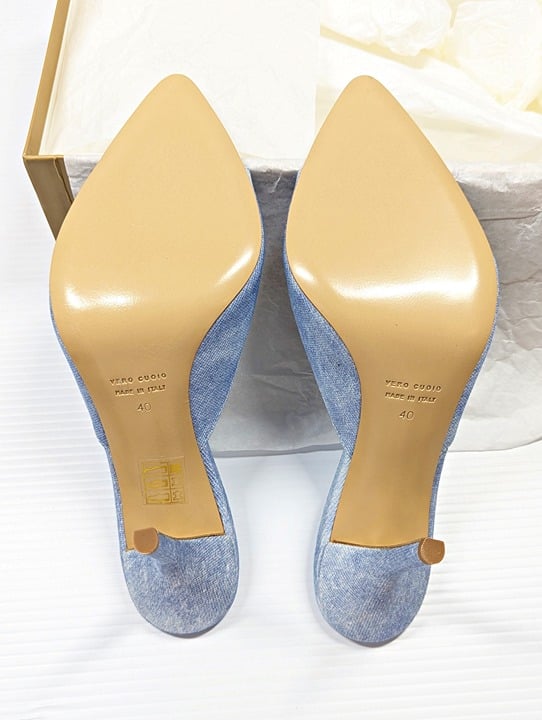 Gia Borghini Perni 04 Women's Denim High Heels Mules Size 40 IT (MSRP $615)