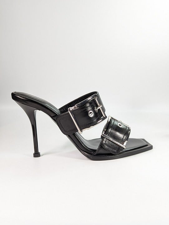 Alexander McQueen Women's Heeled Buckle Black Sandals Size 36.5 (MSRP $1,090)