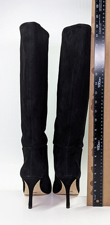 Larroude Kate Heels Boots Black Suede Knee High Stiletto Size 9 (MSRP $525)