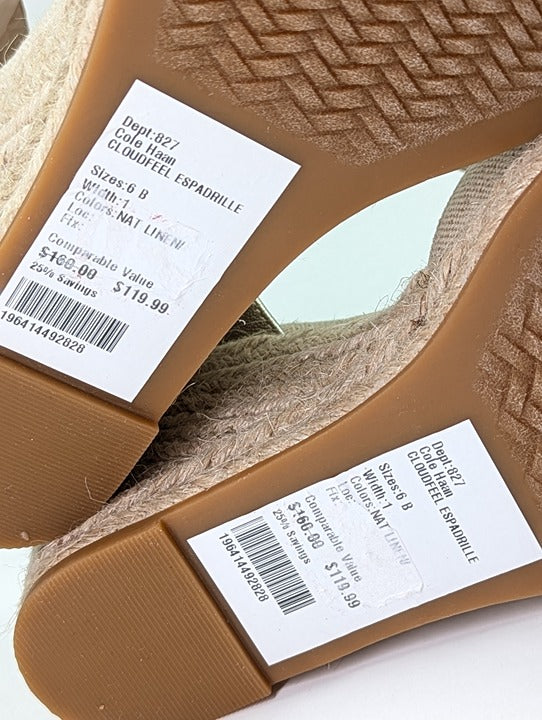 Cole Haan Cloudfeel Women's Espadrille Wedge Heels Linen Size 6 MSRP $160