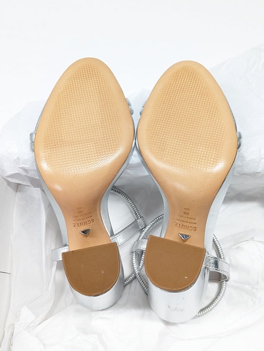 Schutz Women's Pincesa Silver Metallic High-Heel Sandals Size 7 B (MSRP $170)