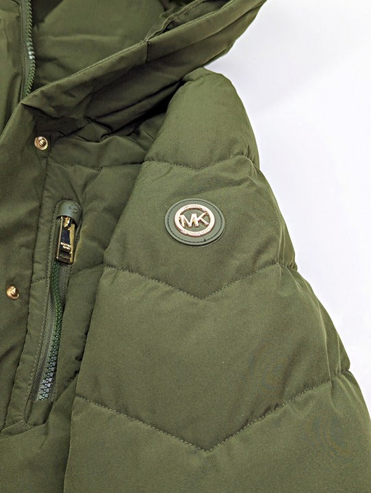 Michael Kors Women's Plus Size Belted Olive Hooded Puffer Coat Size 1X MSRP $350