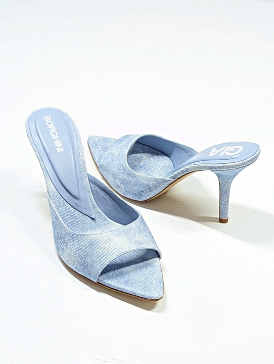 Gia Borghini Perni 04 Women's Denim High Heels Mules Size 38 IT (MSRP $615)