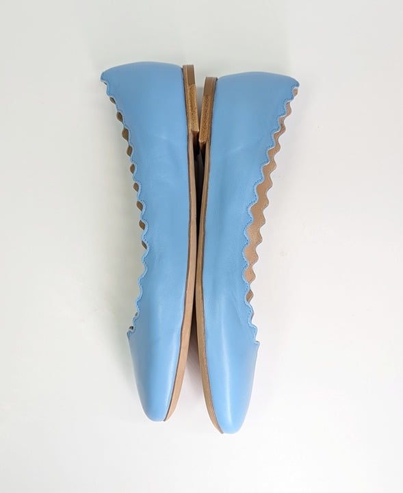 Chloe Women's Lauren Ballet Flats in Aquatic Blue Size 37.5 W (MSRP $550)