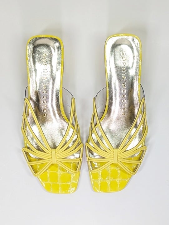 Sophia Webster Women's Havanna Low Heel Mule Sandals Lemon Size 39 (MSRP $650)