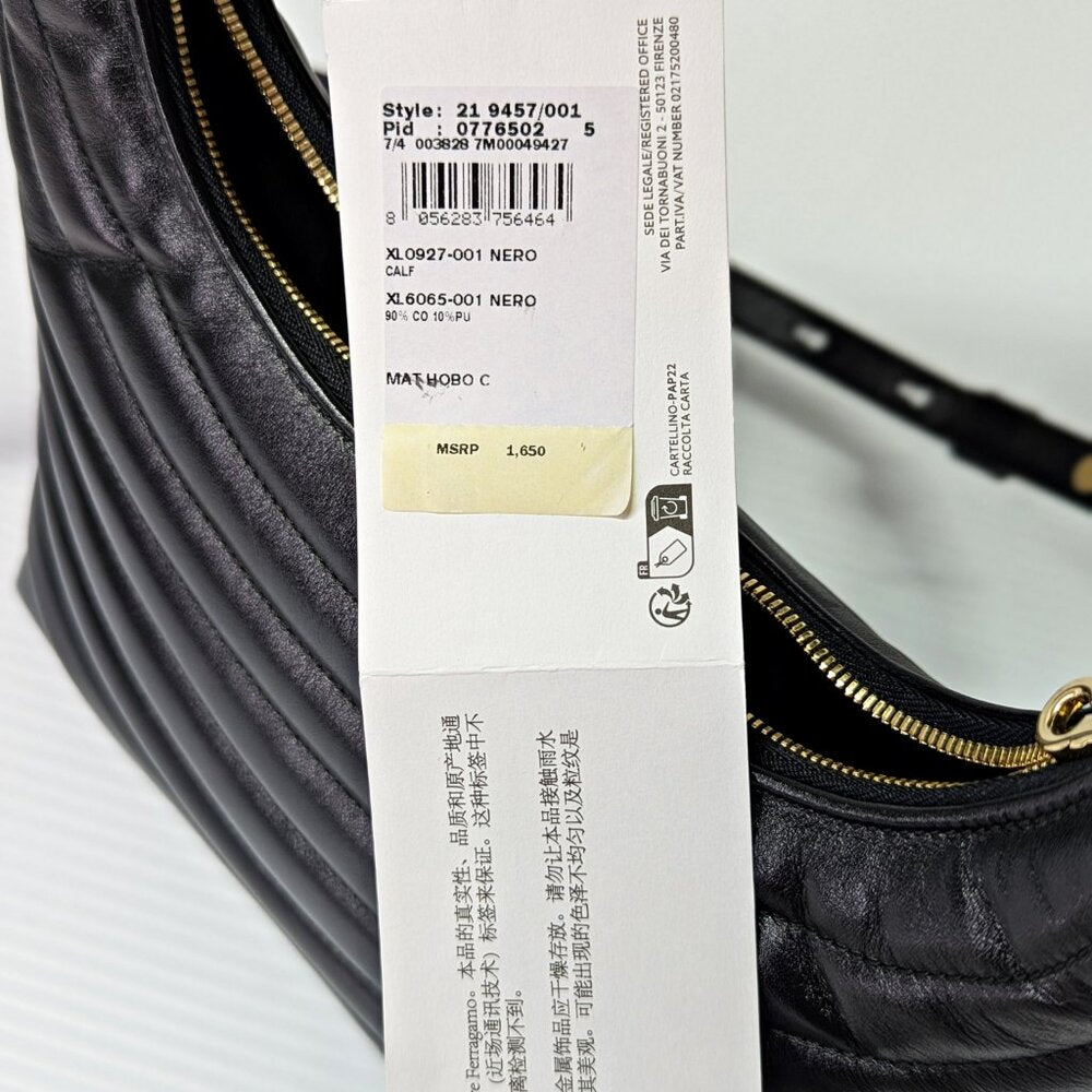 Ferragamo Rainbow Quilted Black Leather Hobo Crossbody Bag (MSRP $1,650)