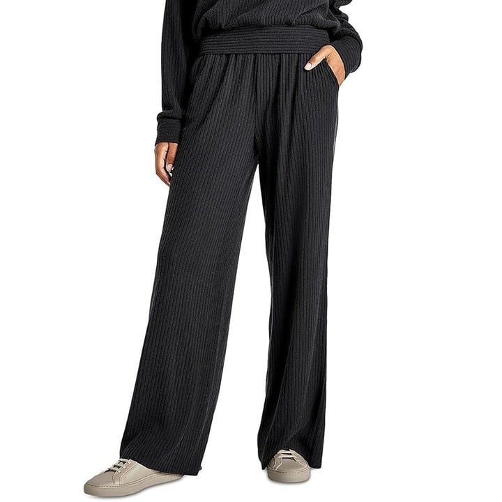 Splendid London Women's Black Ribbed Wide Leg Pants Size XS (MSRP $138)