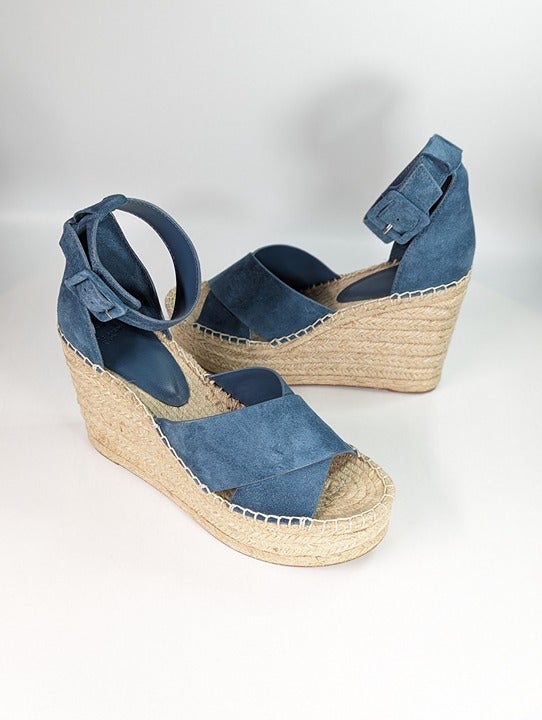 Marc Fisher Women's Able Square Toe Blue Wedge Platform Size 8 (MSRP $140)