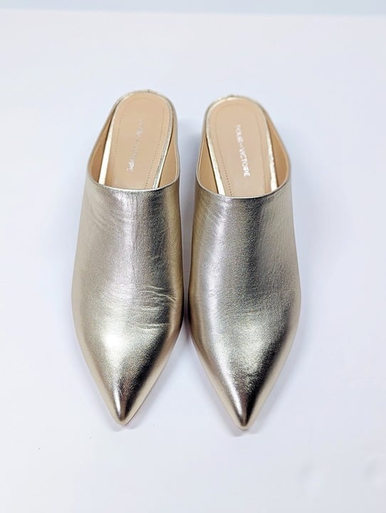 Pour La Victoire Women's Korrine Leather Heel Mules Champagne Size 8.5 MSRP $245