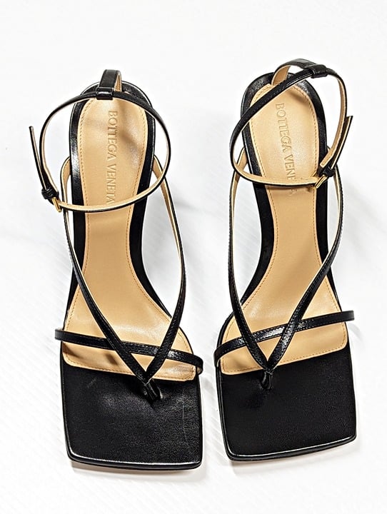 Bottega Veneta Women's Black Stretch Strappy Wedge Sandals Size 38.5 MSRP $1,100
