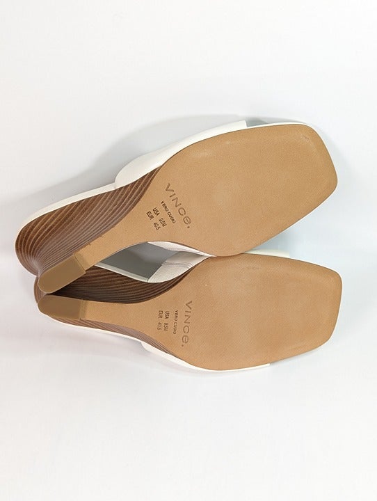 Vince Women's Pia Wedge Mule Sandals Milk Leather Size 9.5 M (MSRP $325)