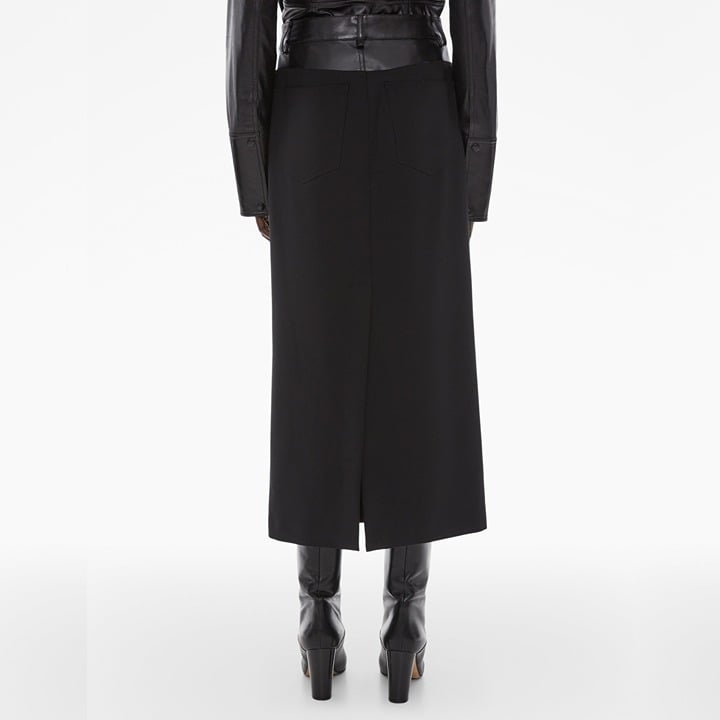 Helmut Lang Women's Black Leather-Trimmed Garter Skirt Size 10 (MSRP $425)
