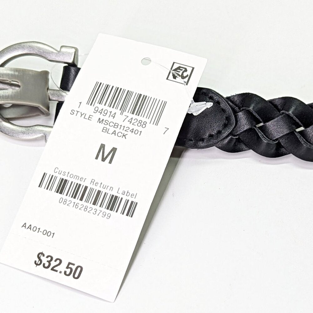 Style & Co Women's Black Braided Faux-Leather Belt Size M (MSRP $ 33)