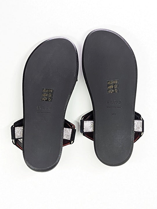 STAUD Women's Betty Rhinestone Embellished Black Sandals Size 38.5 (MSRP $395)