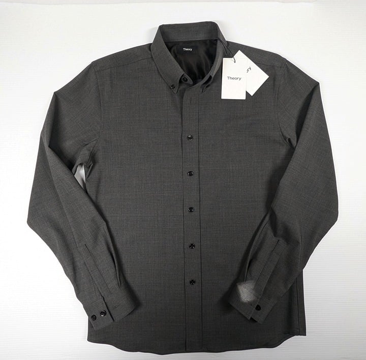 Theory Men's Hugh Shirt in Virgin Wool Medium Charcoal Size S (MSRP $295)