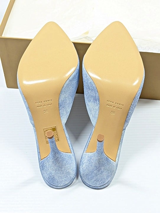 Gia Borghini Perni 04 Women's Denim High Heels Mules Size 38 IT (MSRP $615)
