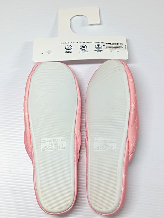 Charter Club Women's Quilted Paisley Floral Clog Slippers Pink Size L (MSRP $35)