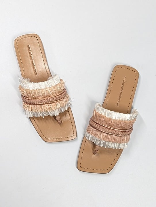 Sigerson Morrison Women's Avis Nude Raffia Thong Sandals Size 7 (MSRP $250)