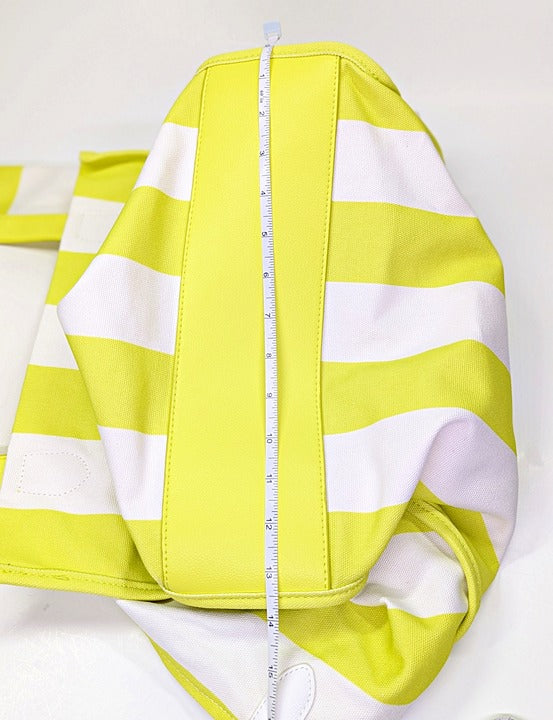 On 34th Cynthiah Extra Large Canvas Shoulder Tote Bag Lemonlime Stripe MSRP $90