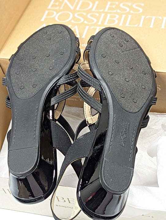 LifeStride Yaya Women's Strappy Wedge Sandals Black Size 10 W (MSRP $70)