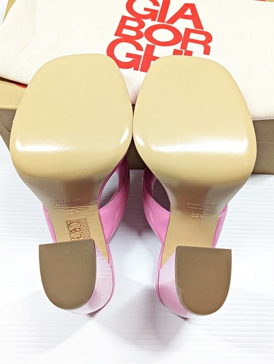 Gia Borghini Women's Gia 17 Pink Patent Platform Sandals Size 36.5 IT MSRP $475