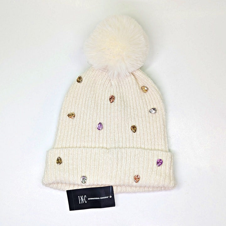 I.N.C. International Concepts Women's Ivory Embellished Beanie (MSRP $36)