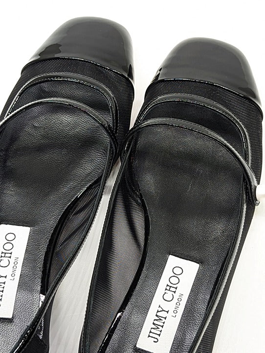 Jimmy Choo Elisa Women's Ballet Flats Patent and Mesh Black Size 38 (MSRP $795)