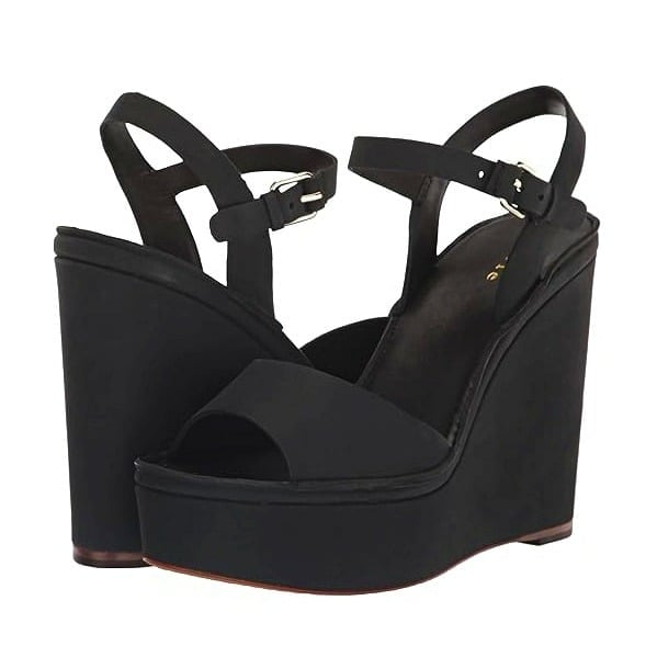 Joie Hindy Women's Platform Wedge Sandal Black Leather Size 8 M (MSRP $298)