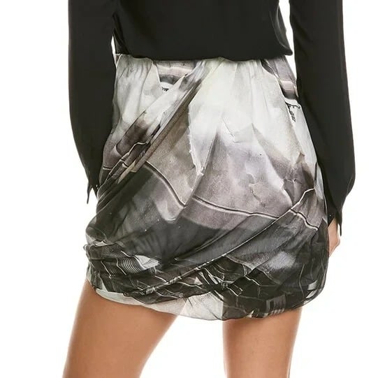 Helmut Lang Women's Silk Bubble Skirt Silver Car Print Size XS (MSRP $395)