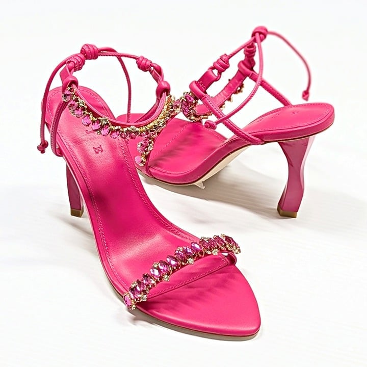 Aje Women's Jewel Sculptural Strappy Heel Fuchsia Pink Size 37 EU (MSRP $325)