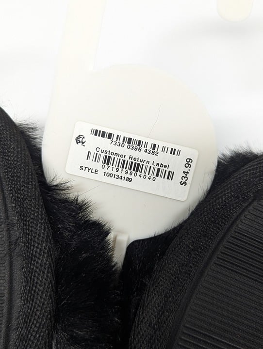 Jenni Women's Crisscross Faux Fur Slippers Pinwheel Black Size L (9-10) MSRP $35