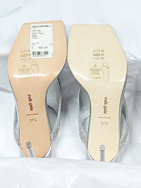 Cult Gaia Women's Audrey Rhinestone Embellished Heel Sandals Size 37.5 MSRP $568