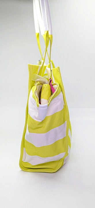 On 34th Cynthiah Extra Large Canvas Shoulder Tote Bag Lemonlime Stripe MSRP $90
