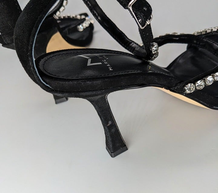 Marc Fisher Women's Dezzi Rhinestone Ankle Strap Sandal Black Size 7.5 MSRP $150