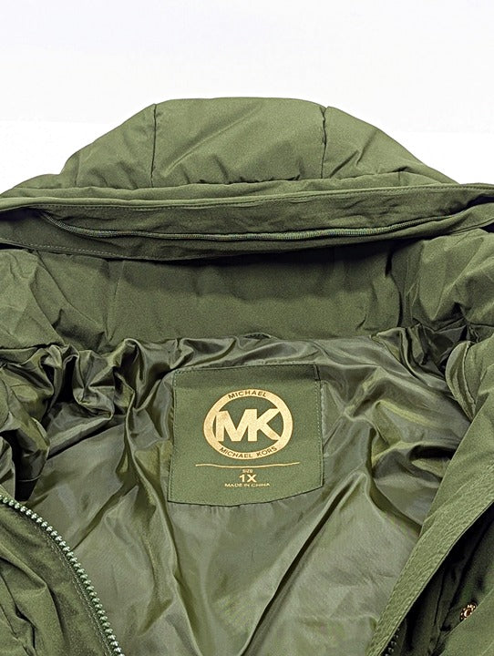 Michael Kors Women's Plus Size Belted Olive Hooded Puffer Coat Size 1X MSRP $350